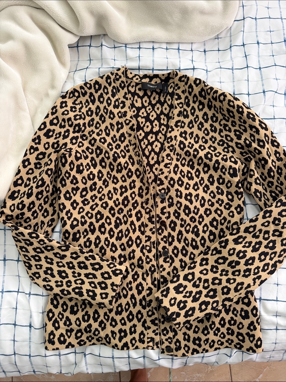 Theory Tan & Black Leopard Print Cardigan
